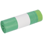 Abgebildet ist eine Rolle DEISS 52801 grüner Müllbeutel (20 Stück) der EMIL DEISS KG (GmbH + Co.) mit einem weißen Blanko-Etikett in der Mitte auf weißem Grund.