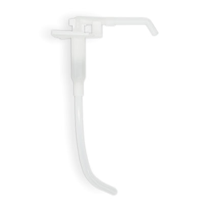 Die ARNOMED DISPENSER DOSIERPUMPE Ersatzpumpe der ARNOWA GmbH ist eine transparent-weiße Ersatzpumpe für Seifen- und Desinfektionsmittelspender mit langem, gebogenem Rohr und abgewinkeltem Auslauf, abgebildet auf einem schlichten weißen Hintergrund.