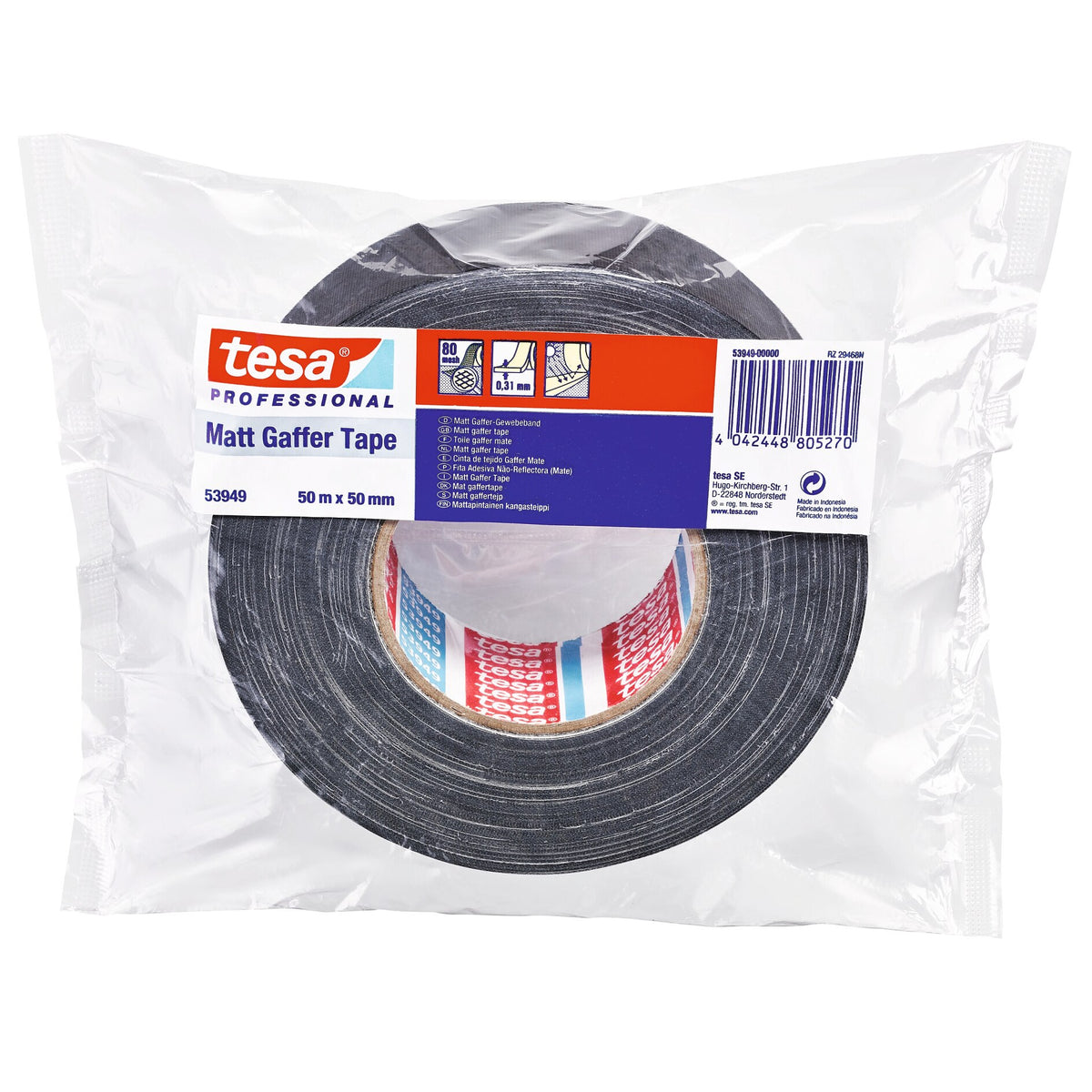 Fita adesiva tesa Professional 53949, mate, 50 m x 50 mm, preta mate