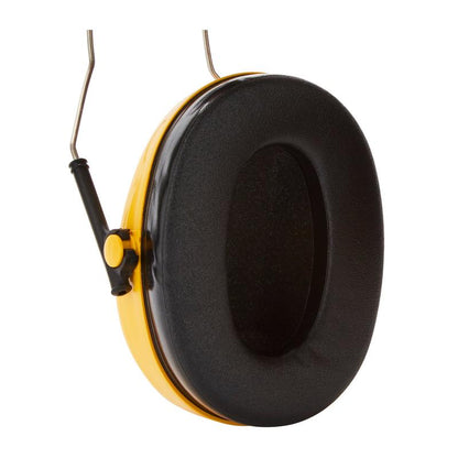Close-up de um único protetor auricular 3M™ PELTOR™ Optime™ I H510A (SNR 27 dB, Amarelo) da 3M Deutschland GmbH com faixa de cabeça de metal, fotografado em um fundo branco simples. Embalagem: 1 peça.
