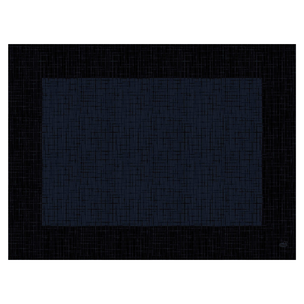 Uma imagem abstrata que mostra um grande retângulo azul-escuro com um padrão de grade texturizado, lembrando o sofisticado conjunto de mesa Duni Dunicel® 30 x 40 cm 'Linnea Black' da Duni GmbH, diante de um fundo preto que reflete a estrutura da grade.