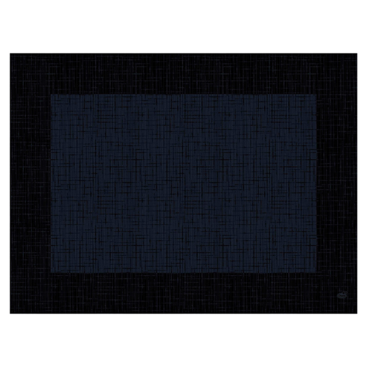 Uma imagem abstrata que mostra um grande retângulo azul-escuro com um padrão de grade texturizado, lembrando o sofisticado conjunto de mesa Duni Dunicel® 30 x 40 cm 'Linnea Black' da Duni GmbH, diante de um fundo preto que reflete a estrutura da grade.