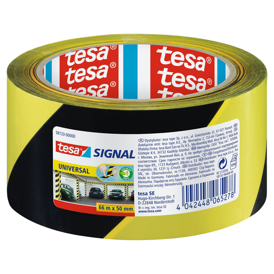 Fita de sinalização universal tesa Signal, 66 m x 50 mm, preta e amarela