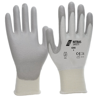 Luvas de proteção contra corte NITRAS, branco / cinza