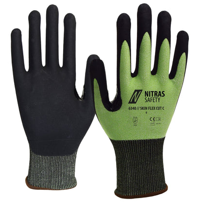NITRAS SKIN FLEX CUT C, luvas de proteção contra cortes, verde / preto