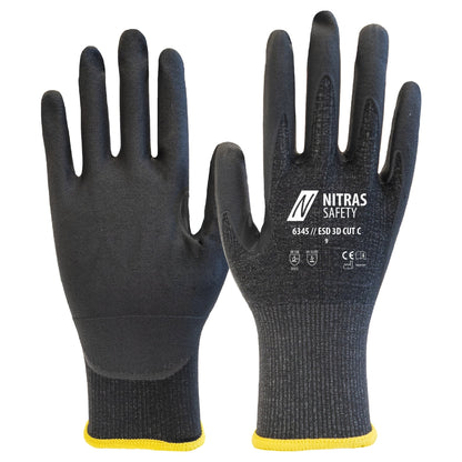 NITRAS ESD 3D CUT C, luvas de proteção contra cortes, antracite / preta