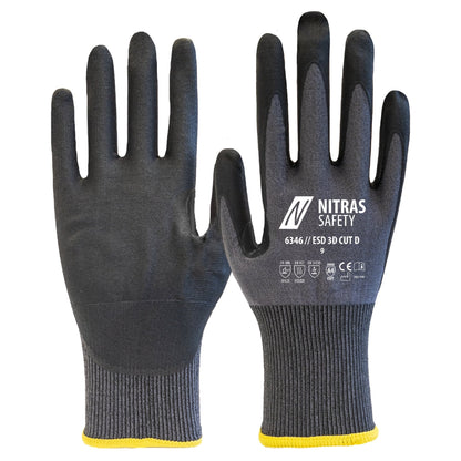 NITRAS ESD 3D CUT D, luvas de proteção contra cortes, cinza / preto