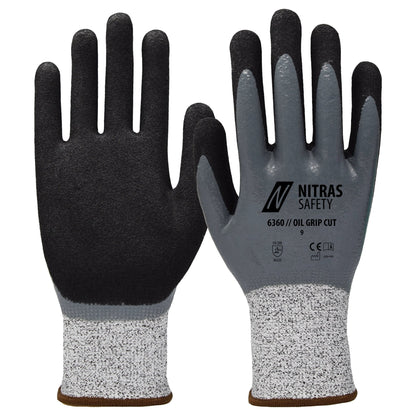 NITRAS OIL GRIP CUT, luvas de proteção contra cortes, cinza / preto