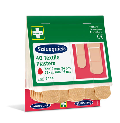Artigo em fim de série: Conjunto de recarga de pensos Salvequick® da Holthaus Medical, REF 6444, embalagem protetora, 2 tamanhos | Embalagem (40 unidades)