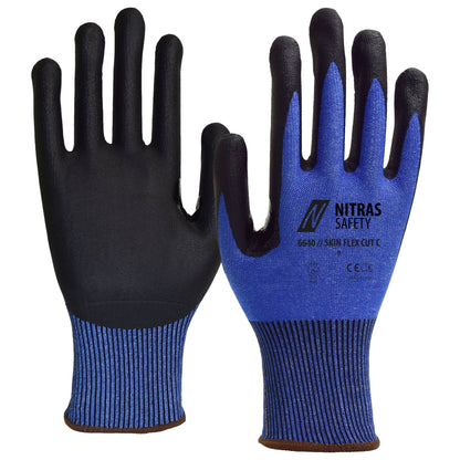 NITRAS SKIN FLEX CUT C, luvas de proteção contra cortes, azul / preto