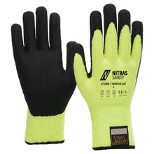 NITRAS TAEKI WINTER CUT, luvas de proteção contra cortes, amarelo neon / preto