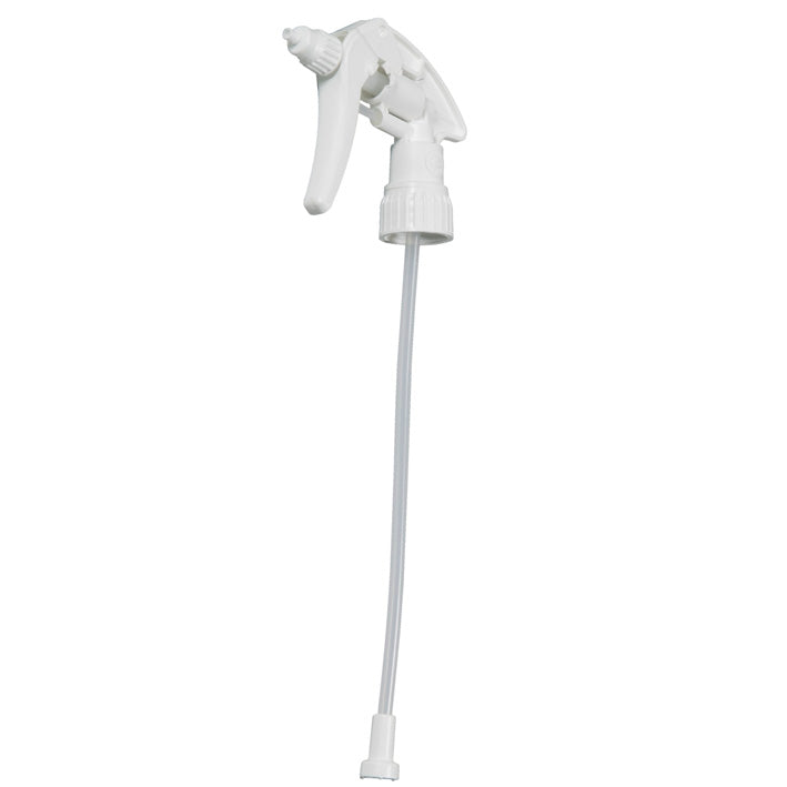 O Diversey Triggerpro 750ml White/White Foam Cabeça de Pulverização de Espuma (1 peça) é uma garrafa com gatilho branca com um tubo de imersão longo para espuma eficaz, concebida para garrafas de 750ml. Isolado em fundo branco monocromático.