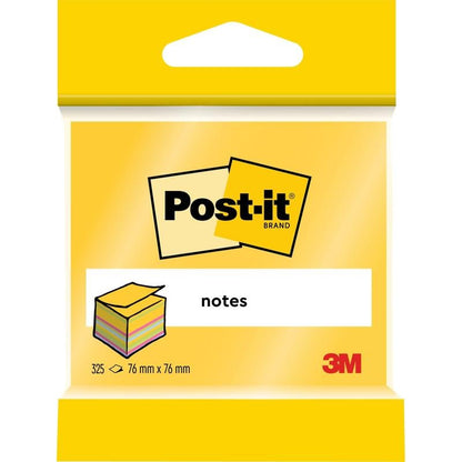 Um pacote de blocos de notas Post-it® da 3M (76x76 mm, 450 folhas/bloco, 100% PEFC) da 3M Deutschland GmbH vem com o logotipo, a imagem de notas empilhadas, "Notes" e uma embalagem amarela.