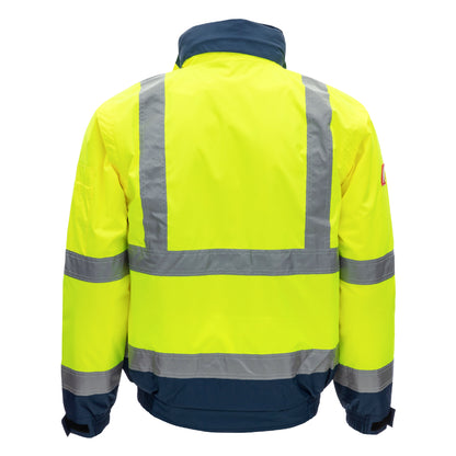 NITRAS MOTION TEX VIZ PLUS, jaqueta piloto de alta visibilidade, amarelo neon / azul marinho