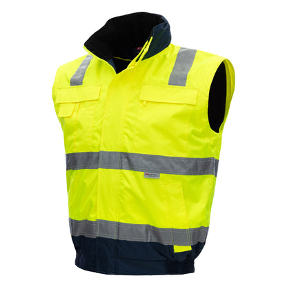 NITRAS MOTION TEX VIZ PLUS, jaqueta piloto de alta visibilidade, amarelo neon / azul marinho