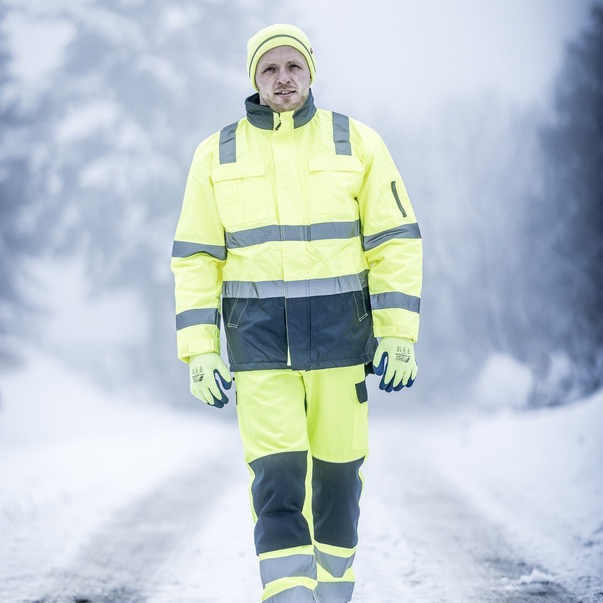 NITRAS MOTION TEX VIZ, parka de alta visibilidade, amarelo neon / azul marinho