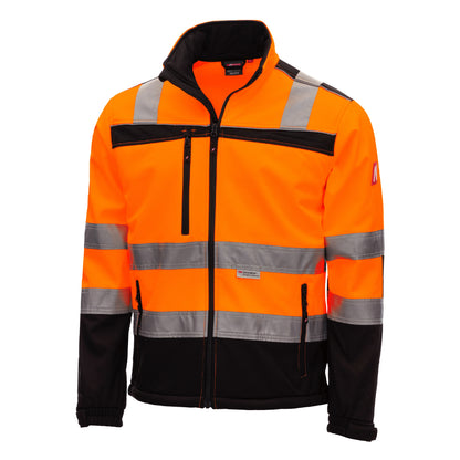 NITRAS MOTION TEX VIZ, jaqueta softshell de alta visibilidade, laranja neon / preto