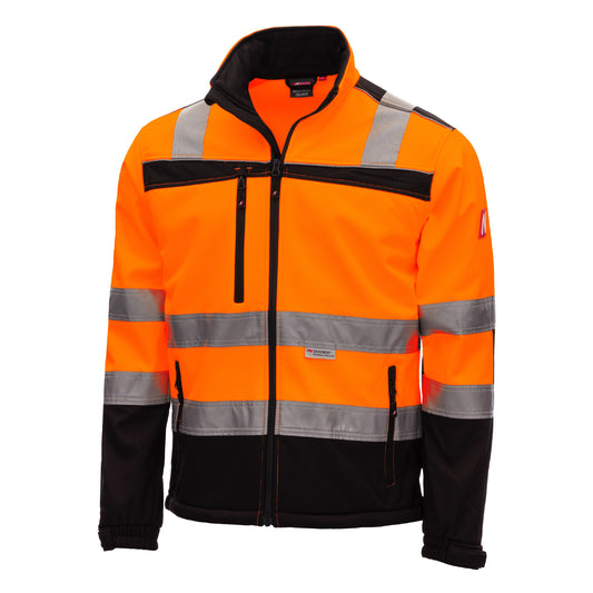 NITRAS MOTION TEX VIZ, jaqueta softshell de alta visibilidade, laranja neon / preto