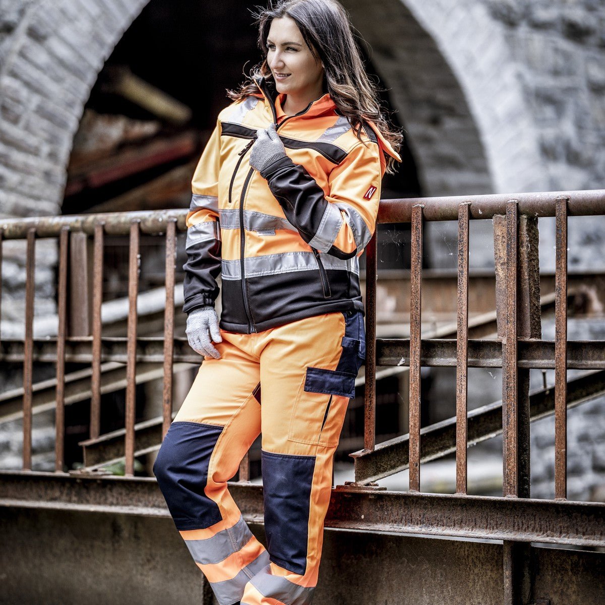 NITRAS MOTION TEX VIZ, jaqueta softshell de alta visibilidade, laranja neon / preto