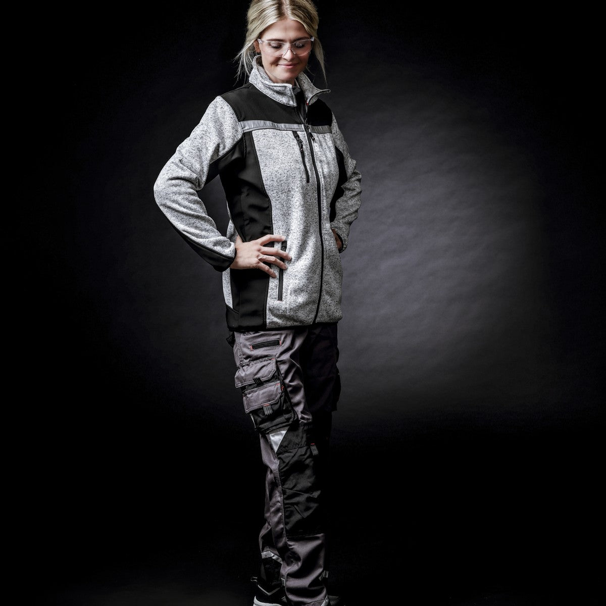NITRAS MOTION TEX PLUS, jaqueta softshell de malha, cinza claro / preto