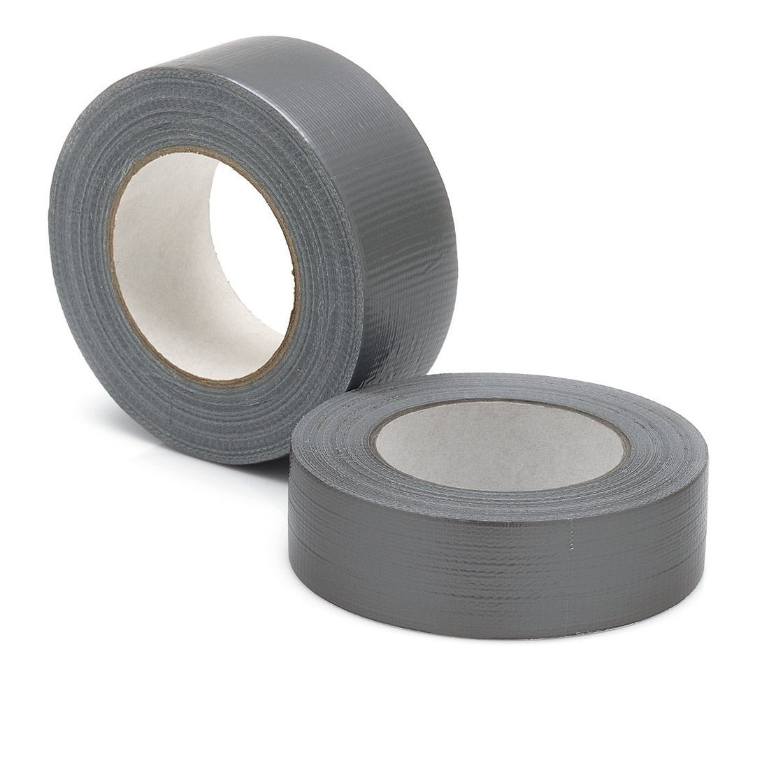 Um rolo de fita adesiva Nölle Profi Brush (50 mm x 50 m, forte e versátil) está representado na vertical, outro está deitado para expor o buraco do meio; ambos mostram a superfície brilhante e texturizada típica da técnica de escovas e pincéis Nölle Profi Brush e.K.