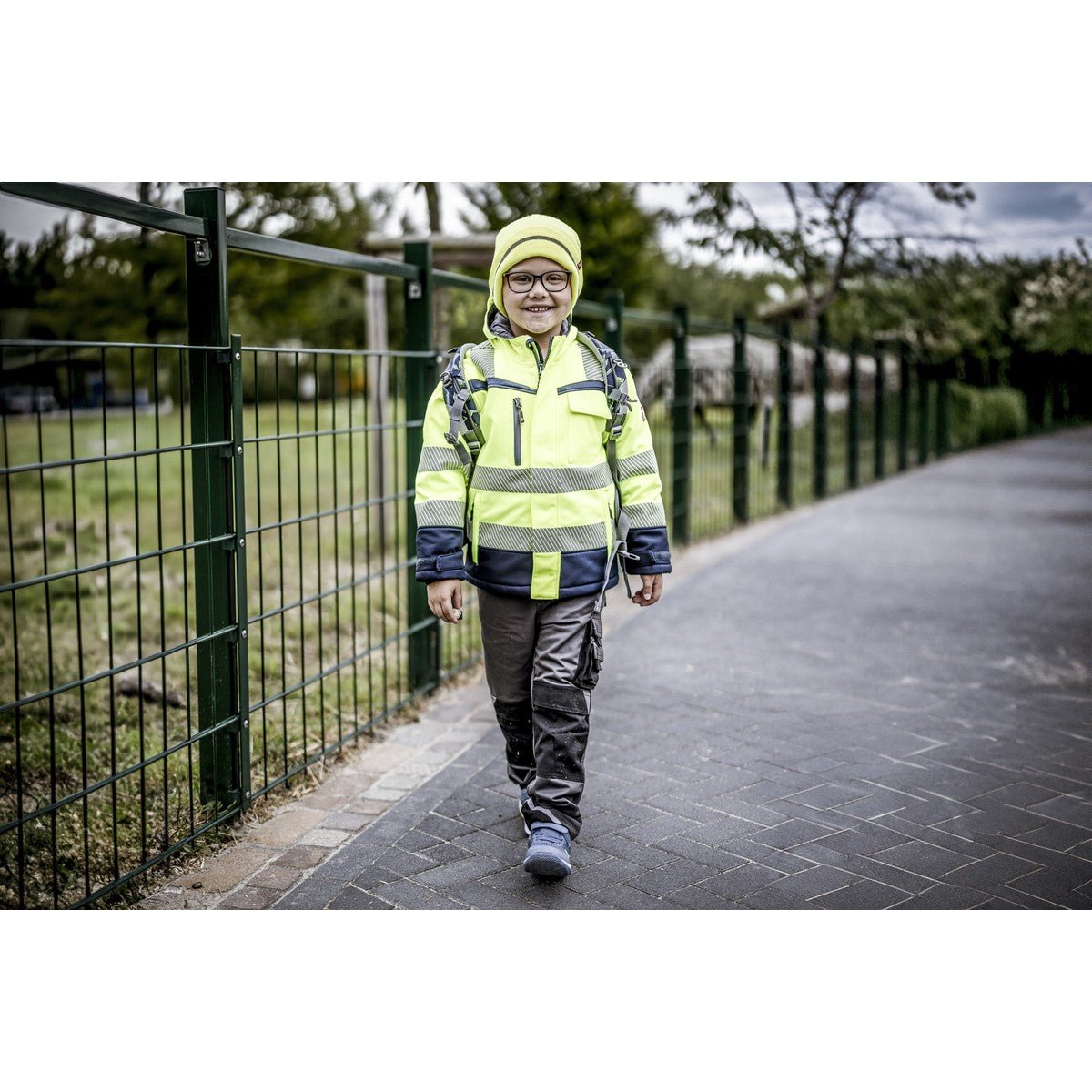 NITRAS MOTION TEX VIZ PLUS KIDS, jaqueta de inverno de alta visibilidade, amarelo neon / azul marinho