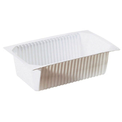 A Duni GmbH PP Schale 1/4 GN Branco PP é uma tigela branca retangular com ranhuras e lados ligeiramente inclinados, ideal para uso na gastronomia como tigela 1/4 GN para embalagens alimentares versáteis ou aplicações de serviço.
