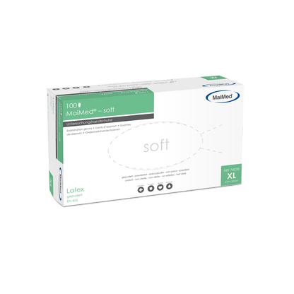 Luvas de exame de látex macio MaiMed, não estéreis, em pó, 100 peças/caixa