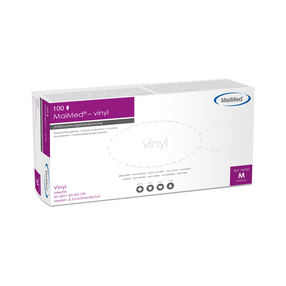 Luvas de exame de vinil MaiMed, não estéreis, em pó, 100 peças/caixa