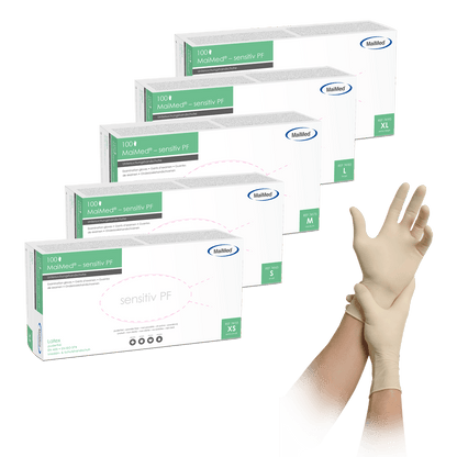 Luvas de exame de látex sensíveis à MaiMed, não estéreis, sem pó, 100 peças/caixa