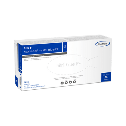 MaiMed-azul nitrilo PF Blue, não estéril, pó. Luvas sem látex 100 peças/caixa