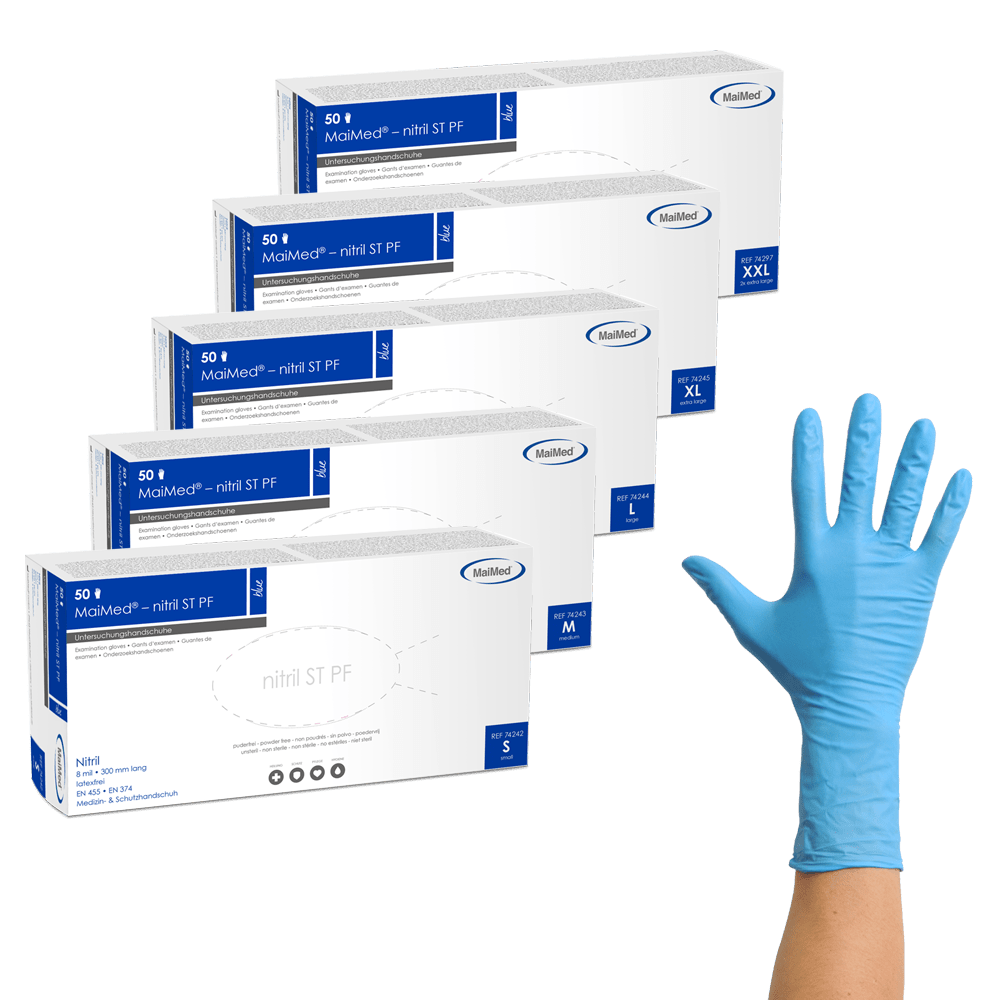 MaiMed-azul nitrila, luvas de proteção não estéreis, sem pó, espessura 8mil 50 peças/caixa