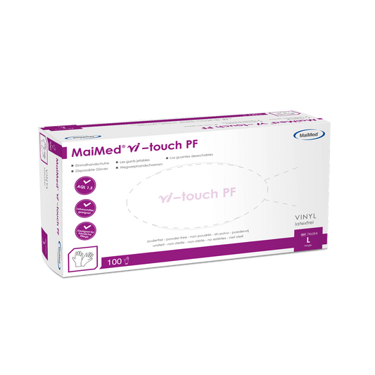 Luvas descartáveis ​​de vinil MaiMed vi-touch, sem pó, 100 peças/caixa