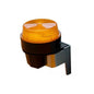 Uma luz de aviso Swingo 2500/3500 da Diversey Deutschland GmbH & Co. OHG, com uma cobertura âmbar canelada, montada em um suporte preto-prateado, é mostrada sobre um fundo branco.