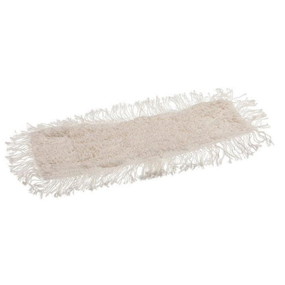 Uma capa de esfregona retangular branca TASKI Multi Mop da Diversey Deutschland GmbH & Co. OHG com bordas de franjas, concebida para limpeza permanente de pisos, está plana sobre um fundo branco.