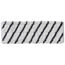 O TASKI MicroEasy Scouring Mop da Diversey Deutschland GmbH & Co. OHG é uma almofada retangular branca com listras pretas diagonais, ideal para limpeza de azulejos e remoção de sujeiras fortemente aderidas. Caixa com 5 embalagens.