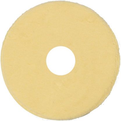 Um disco TASKI Contact Pad 4 peças redondo e amarelo da Diversey Deutschland GmbH & Co. OHG, com furo central para máquinas de limpeza e uso profissional, mostrado de cima em fundo branco.