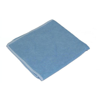 Um pano de limpeza azul TASKI Jonmaster Ultra Cloth XL 40x40 cm da Diversey Deutschland GmbH & Co. OHG, feito de microfibra de alta qualidade com costuras brancas sobre um fundo branco, está dobrado ordenadamente.