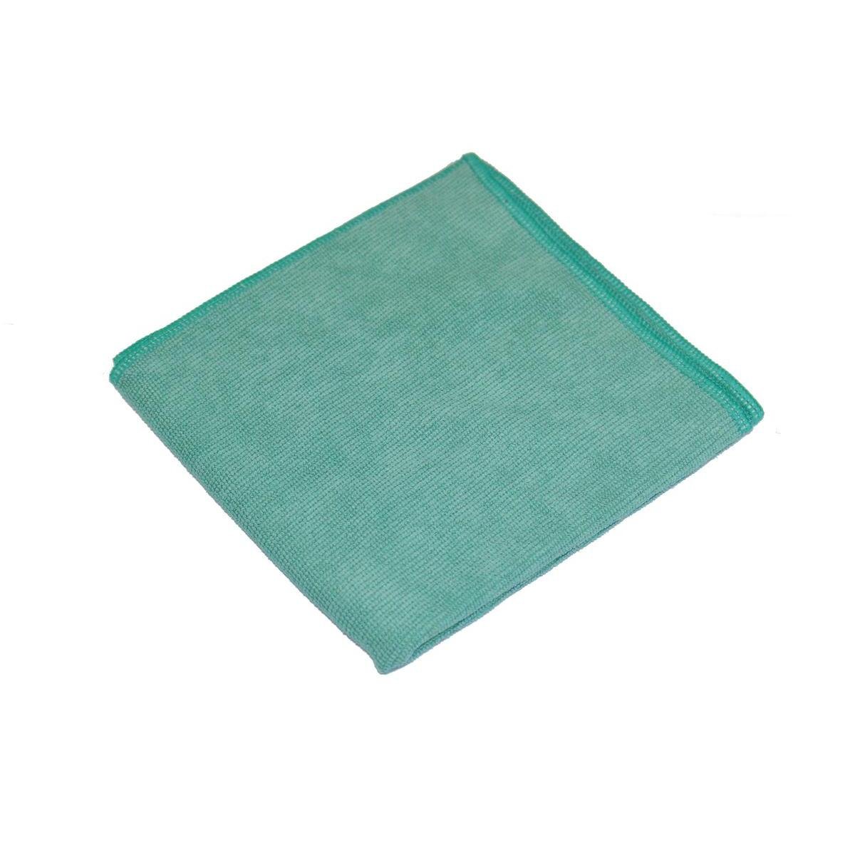 Um pano de limpeza verde TASKI Jonmaster Ultra Cloth XL 40x40 cm da Diversey Deutschland GmbH & Co. OHG com bordas costuradas é apresentado dobrado sobre um fundo branco.