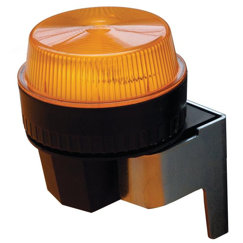 Uma visão aproximada do conjunto de luz intermitente Diversey Blitzlichtset swingo 4000/5000, uma luz de aviso amarela com nervuras e base preta com suporte para máquinas TASKI swingo 4000/5000 - perfeito para tarefas de limpeza profissional.