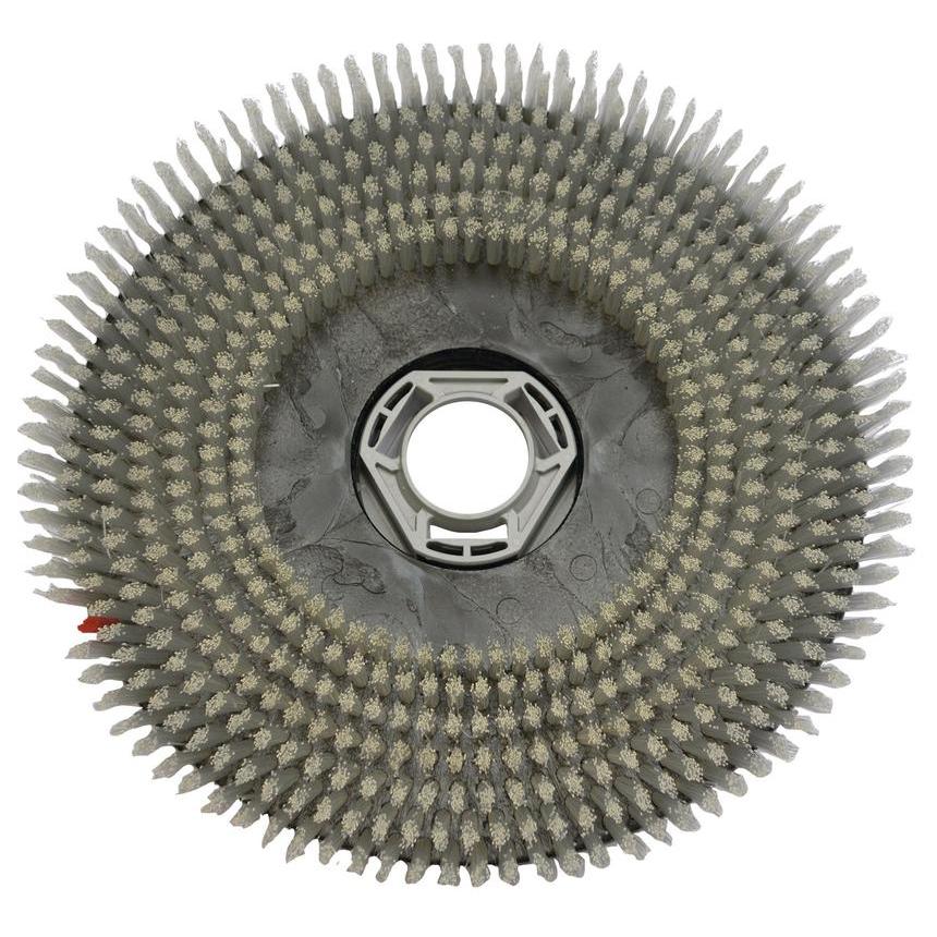 Uma imagem de close-up da escova de esfregar Standard (38 cm) para swingo XP R da Diversey Deutschland GmbH & Co. OHG, com suas cerdas densamente embaladas em círculos concêntricos, ideal para a limpeza eficiente de pisos duros. Embalagem: 1 peça.