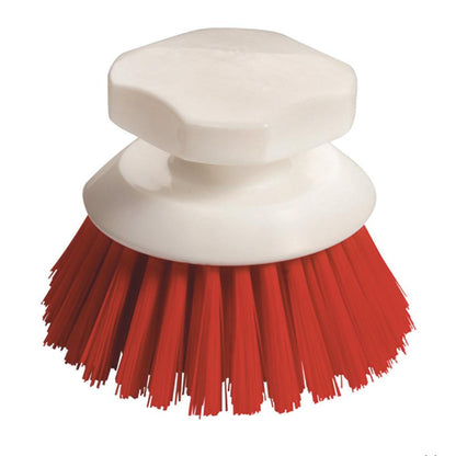 A escova de botões com cerdas duras 90x120mm da Diversey Deutschland GmbH & Co. OHG, com cabo de plástico branco e cerdas vermelhas, é mostrada contra um fundo branco simples para uma limpeza completa.