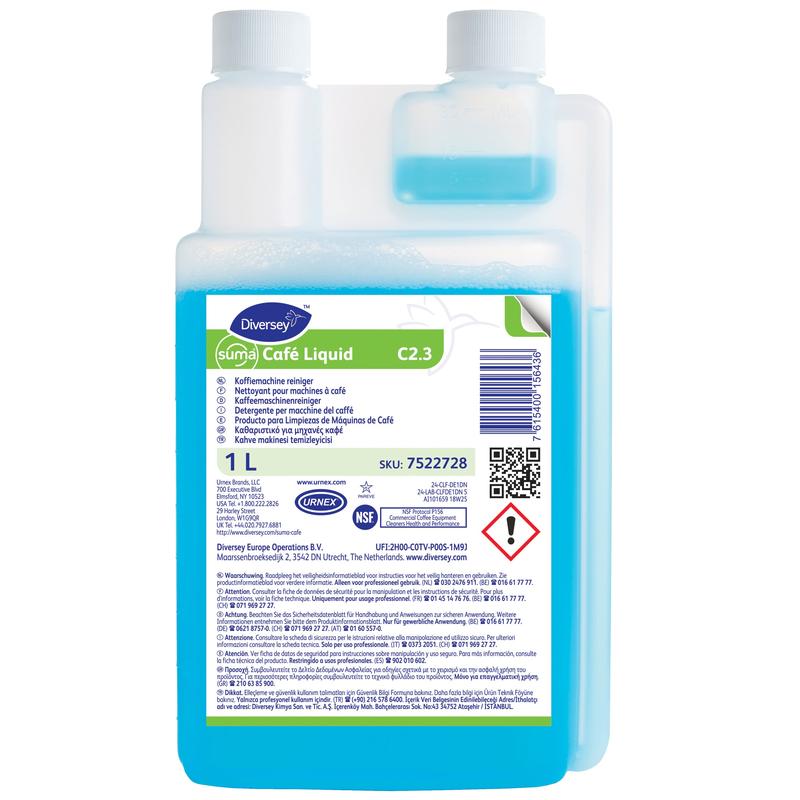 Diversey Suma Café Liquid C2.3, limpador de máquinas de café | Garrafa (1 l), limpa efetivamente a gordura do café nas máquinas de café. Com tampa dosadora, avisos de segurança e código de barras no rótulo. Da Diversey Deutschland GmbH & Co. OHG.