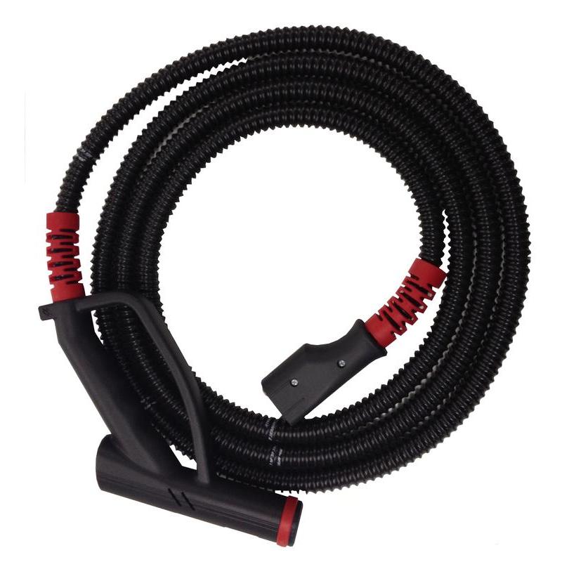O tubo de vapor Diversey Deutschland GmbH & Co. OHG para TASKI SO4 (4m, incl. pistola) é uma mangueira espiral preta com detalhes vermelhos, cabo e extremidades de conexão, para equipamentos de limpeza como o SO4, mostrado em fundo branco.