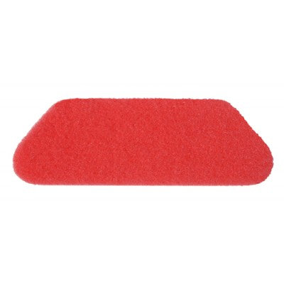 O TASKI Americo S-Pad 45 x 15 cm Vermelho da Diversey, um disco de limpeza e polimento para manutenção e spray-cleaners, é retangular com bordas ligeiramente arredondadas e canto inclinado visto sobre um fundo branco.