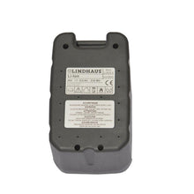 Uma bateria de lítio TASKI retangular cinza de 36V 6Ah da Diversey Deutschland GmbH & Co. OHG, adequada para o TASKI Aero BP Lithium e TASKI swingo 150 B, com dados técnicos e símbolos de certificação em fundo branco.