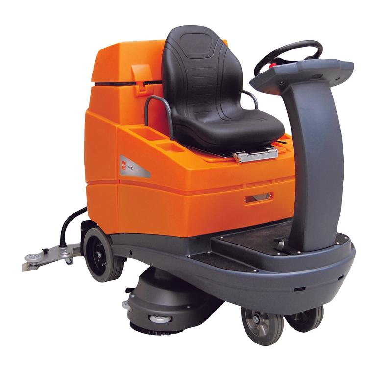 A TASKI swingo 5000 Li-Ion da Diversey é uma máquina de limpeza com operador a bordo compacta e económica com sistema IntelliFlow e bateria de 200Ah; um espaço de armazenamento para o carregador está localizado diretamente na máquina.