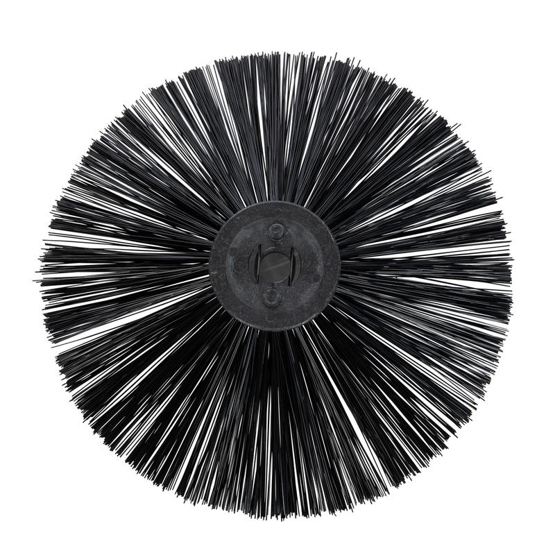 Der Seitenbesen AERO 3500 von Diversey Deutschland GmbH & Co. OHG ist eine runde, schwarze Kehrbürste mit dichten, gleichmäßig verteilten Borsten, die von einer zentralen Nabe ausgehen und eine effiziente Reinigung und robuste Bauweise bieten. Packung: 1 Stück.