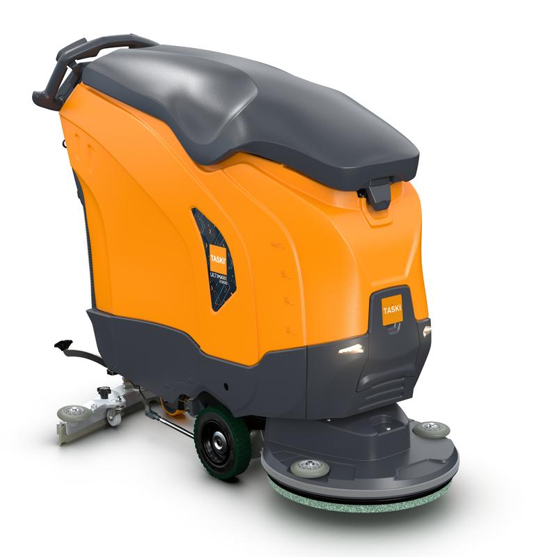 O TASKI ULTIMAXX 2900 SD50 Performance EBU da Diversey Deutschland é uma máquina de lavar e secar de última geração com tração nas rodas, um tanque de 63L e um disco único de 50cm, ideal para a limpeza eficaz de pisos industriais.