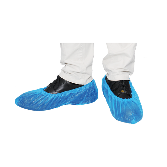 MaiMed-Cover Capas para sapatos CPE Capas descartáveis ​​para sapatos em CPE, azuis, 100 peças/pacote. | Pacote (100 peças)